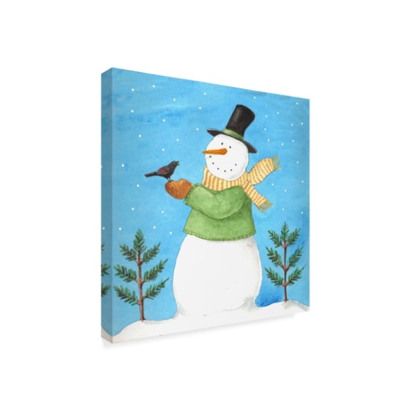 Melinda Hipsher 'Snowman Green Blackbird' Canvas Art,24x24